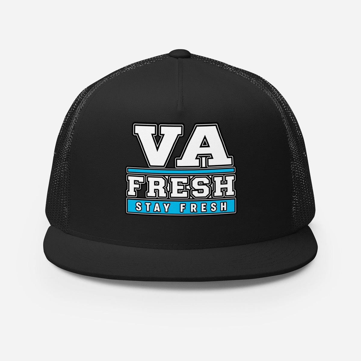VA FRESH Stacked VA FRESH / Stay Fresh Build the Fit — Black trucker front view