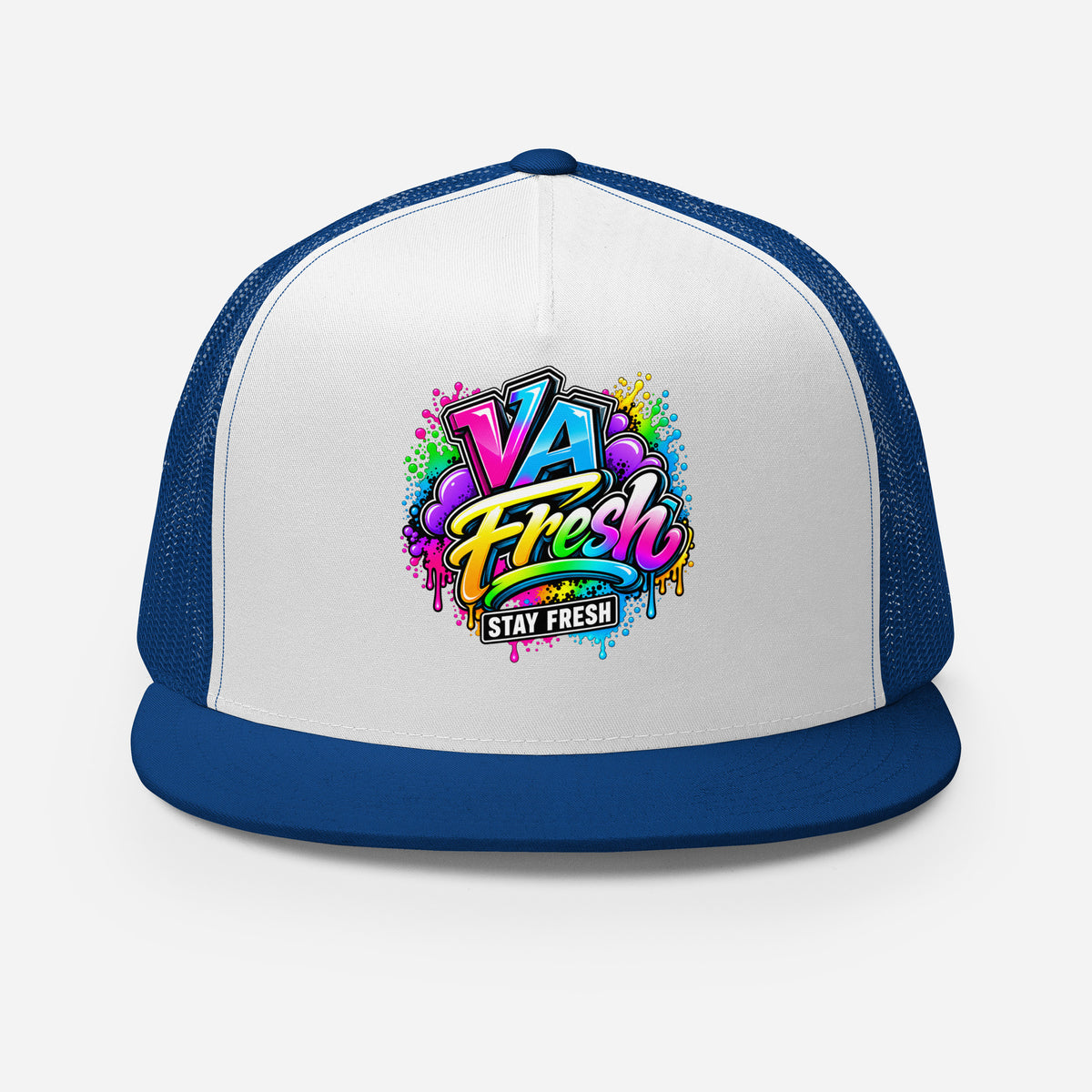VA FRESH Graffiti / Stay Fresh Trucker — Colorful Blue front view