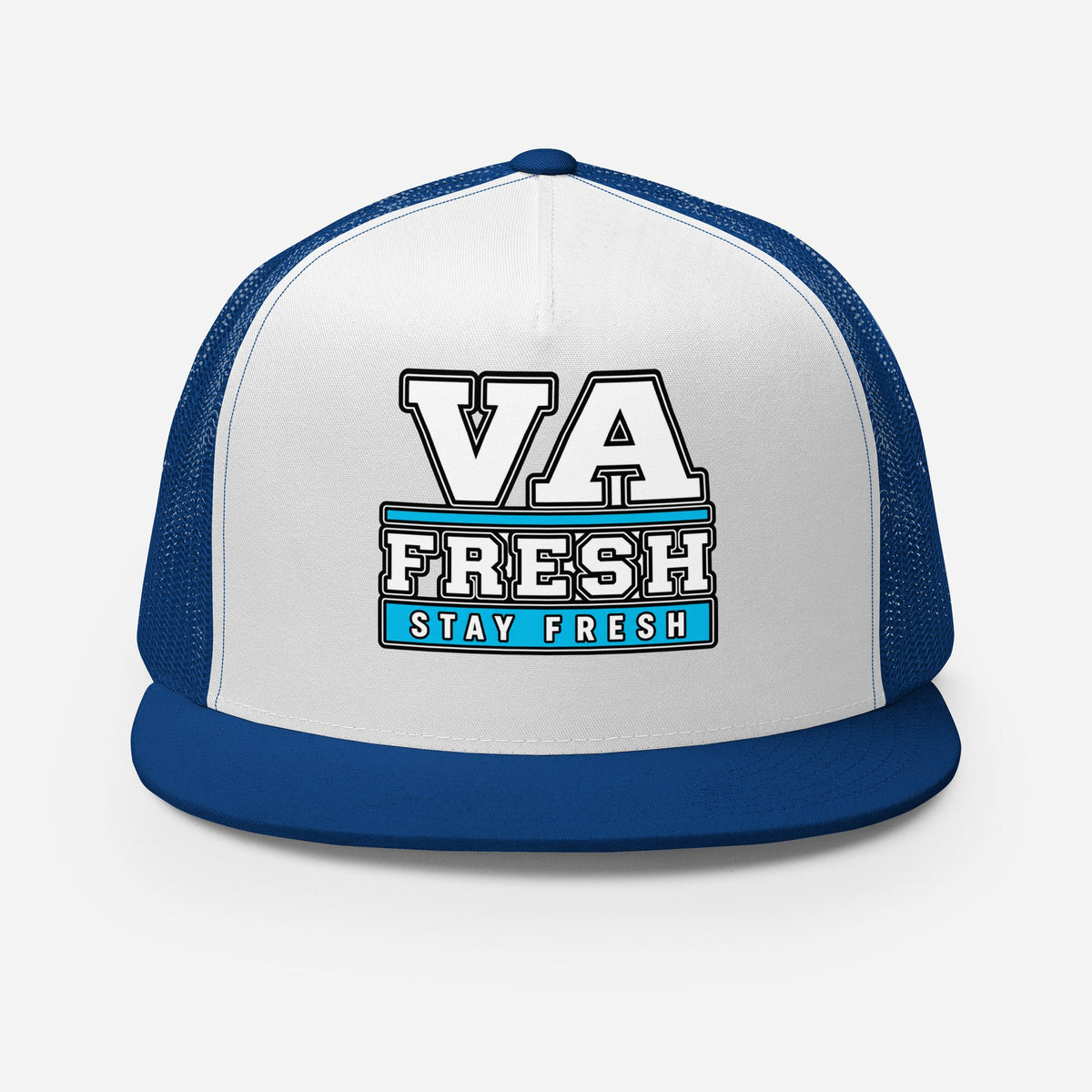 VA FRESH Stacked VA FRESH / Stay Fresh Build the Fit — Colorful Blue trucker front view