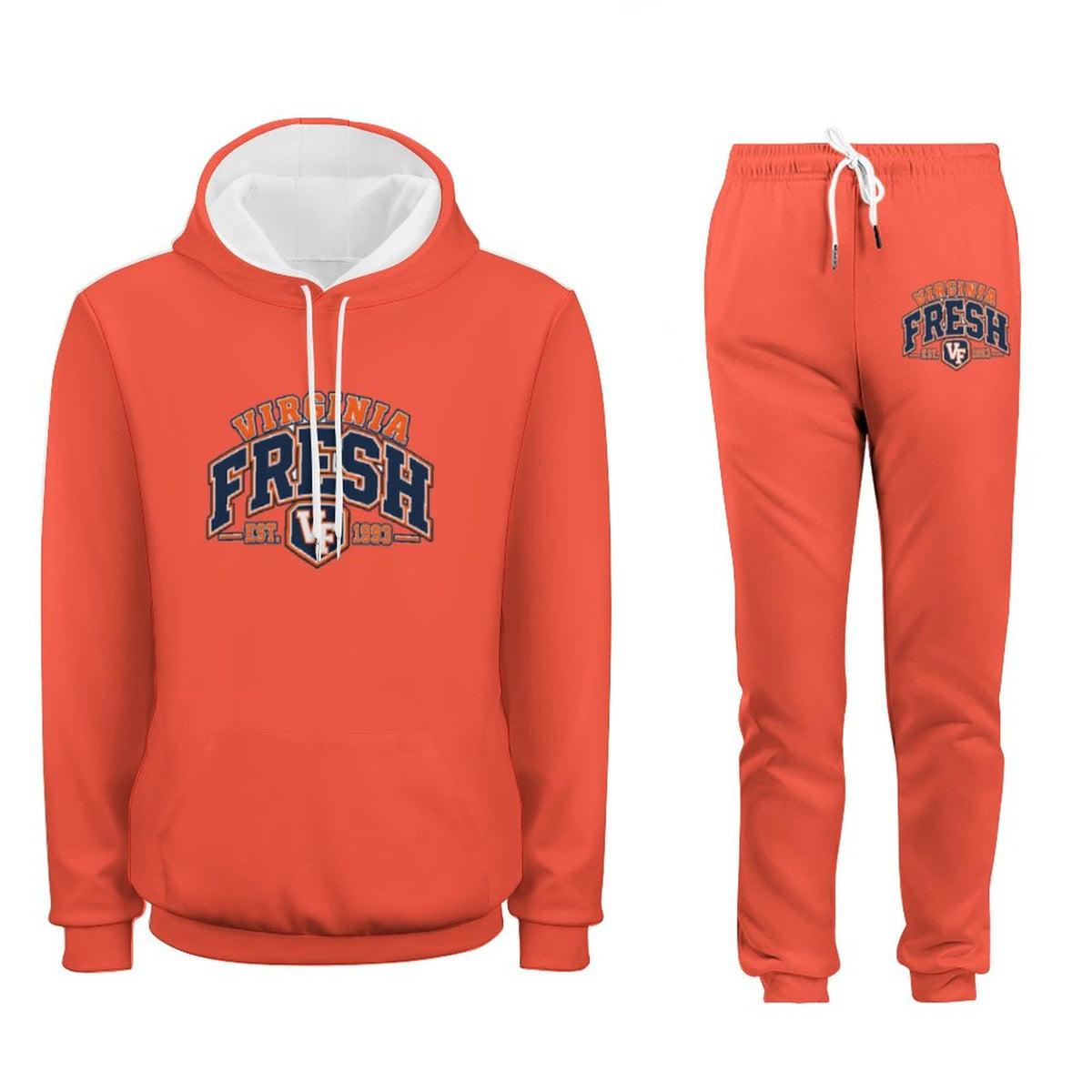 VA FRESH — Virginia Fresh / Est. 1993 — Hoodie & Jogger Set — Colorful Orange